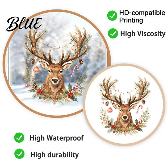 Reusable Window Stickers Christmas Watercolor Reindeer Cling Removable Elk Head Static Sticker Decal Animal Decorative Glass for Holiday Party