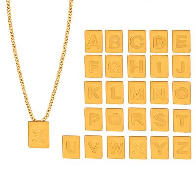 Baroque Retro Square Gold Brick 26 Letters Pendant Necklace Titanium Steel Versatile Temperament Jewelry Women