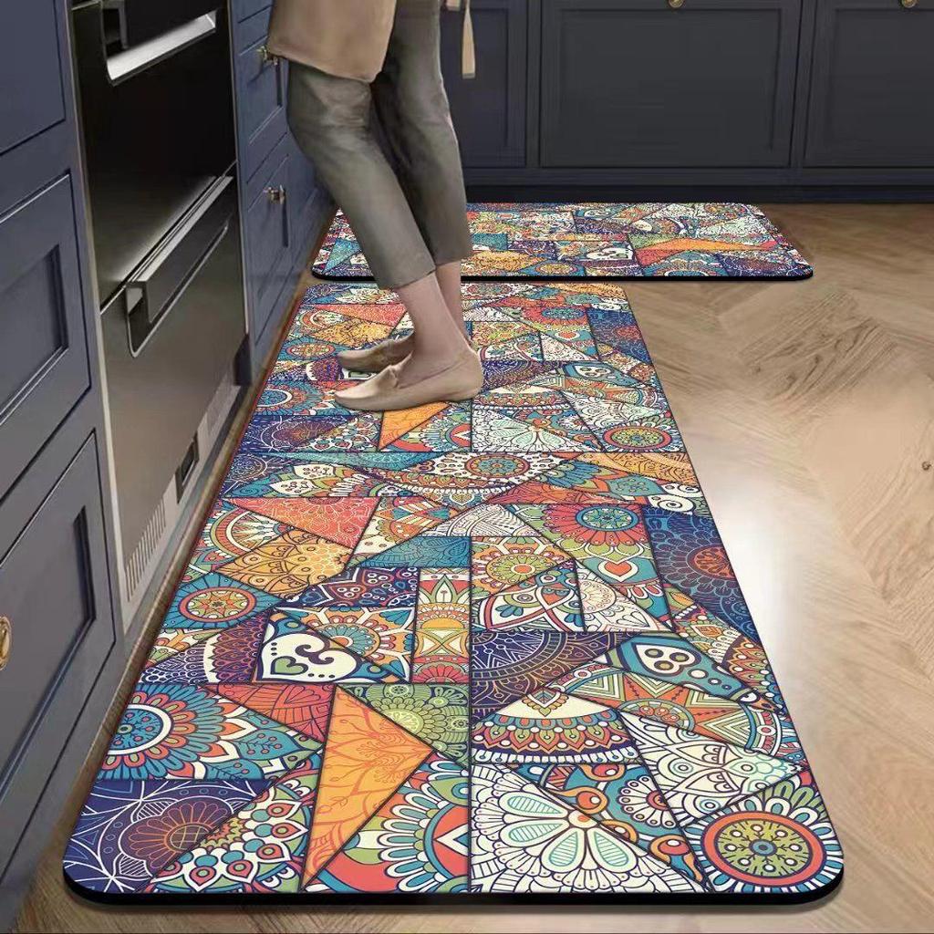 European Style Non-Slip Waterproof Kitchen Floor Mat, Oil-Absorbing and Wash-Free