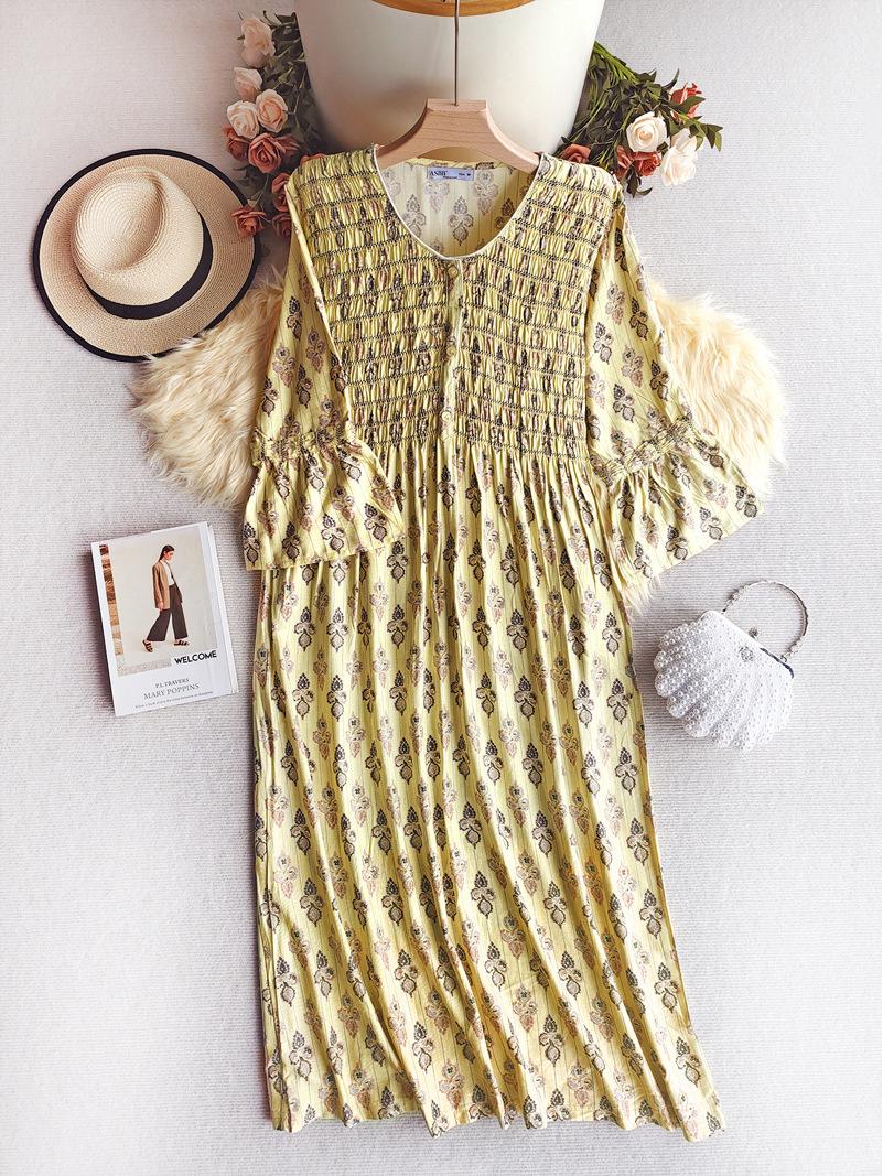 

Платье миди с эластичной сборкой для женщин Ближнего Востока - Этнический стиль, Легкое, Дышащее XXL жёлтый