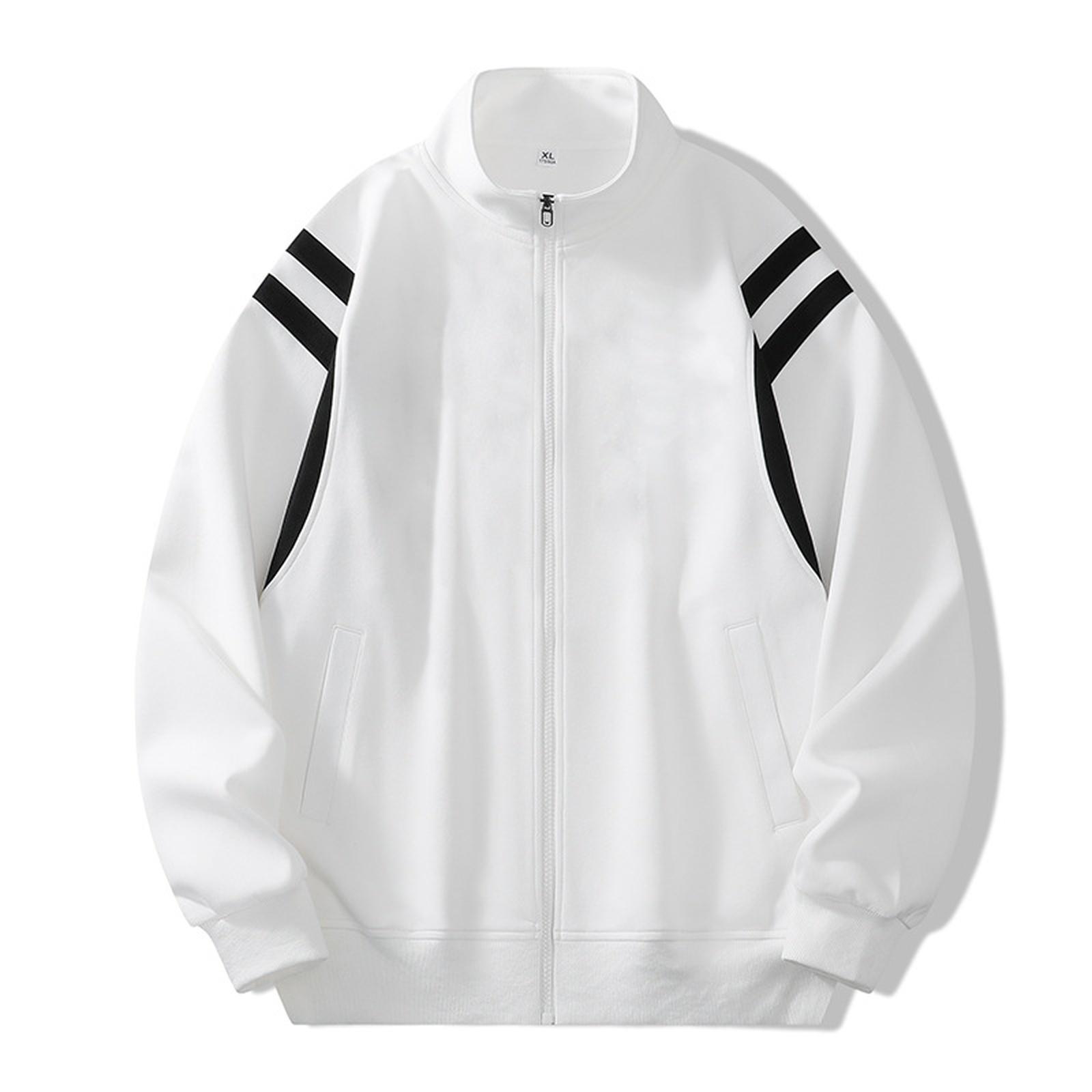 

Мужской новый повседневный кардиган-худи однотонный в полоску свободная куртка стойка воротник на молнии топ XXXL белый