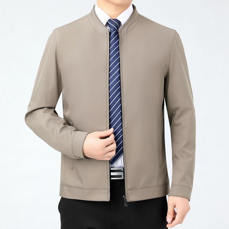 

New Spring and Autumn Men s Jackets Mulberry Silk Stand-up Collar Thin Jackets Middle-aged Jackets Men s Large Size High-end Tops 195