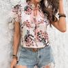 Spring and Summer Floral Print Lace Up Short Sleeved Women's Blouses & Shirts