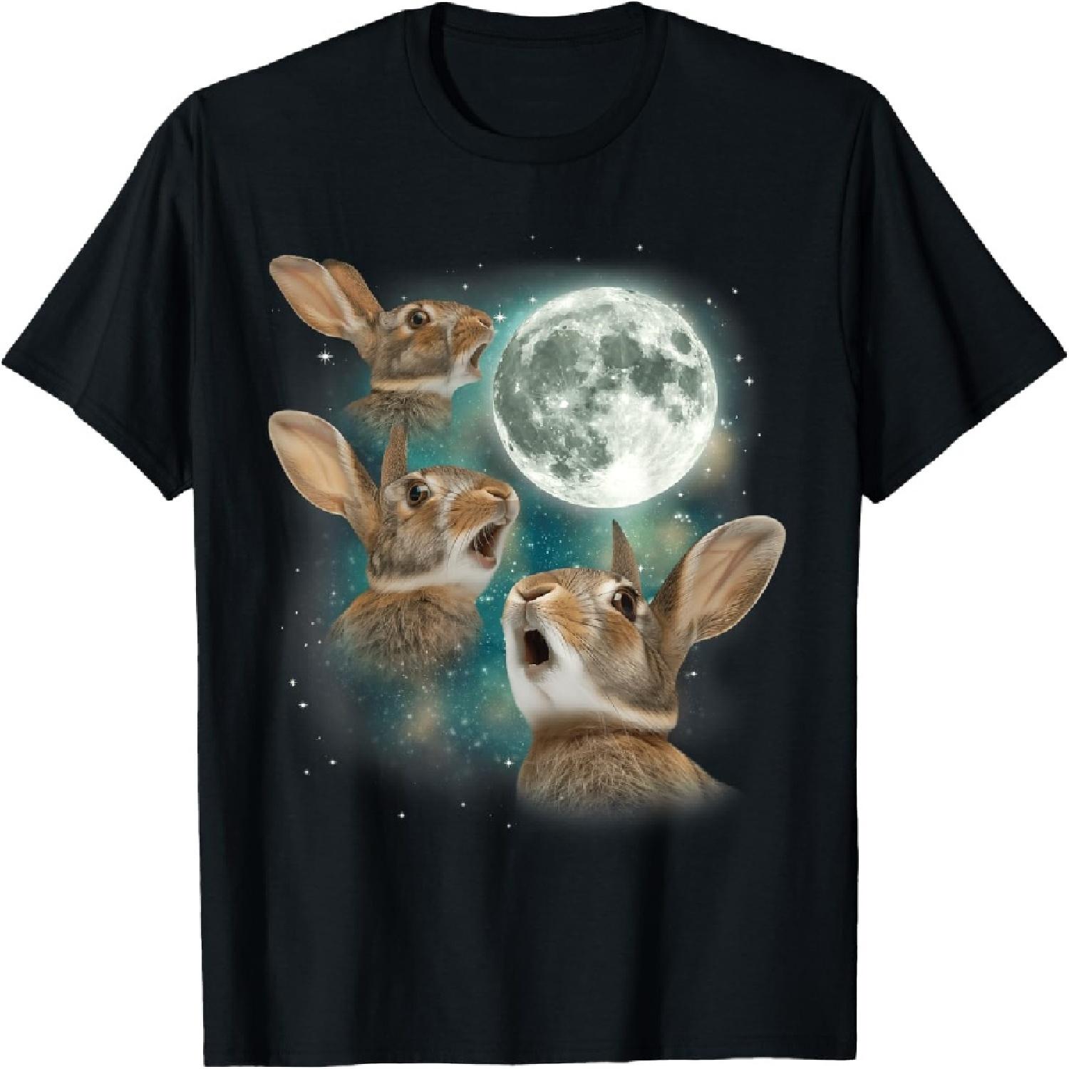 Three Bunny Moon _ 3 Rabbit Meme Humorous Cute Wildlife T-Shirt XXXXXL разноцветный