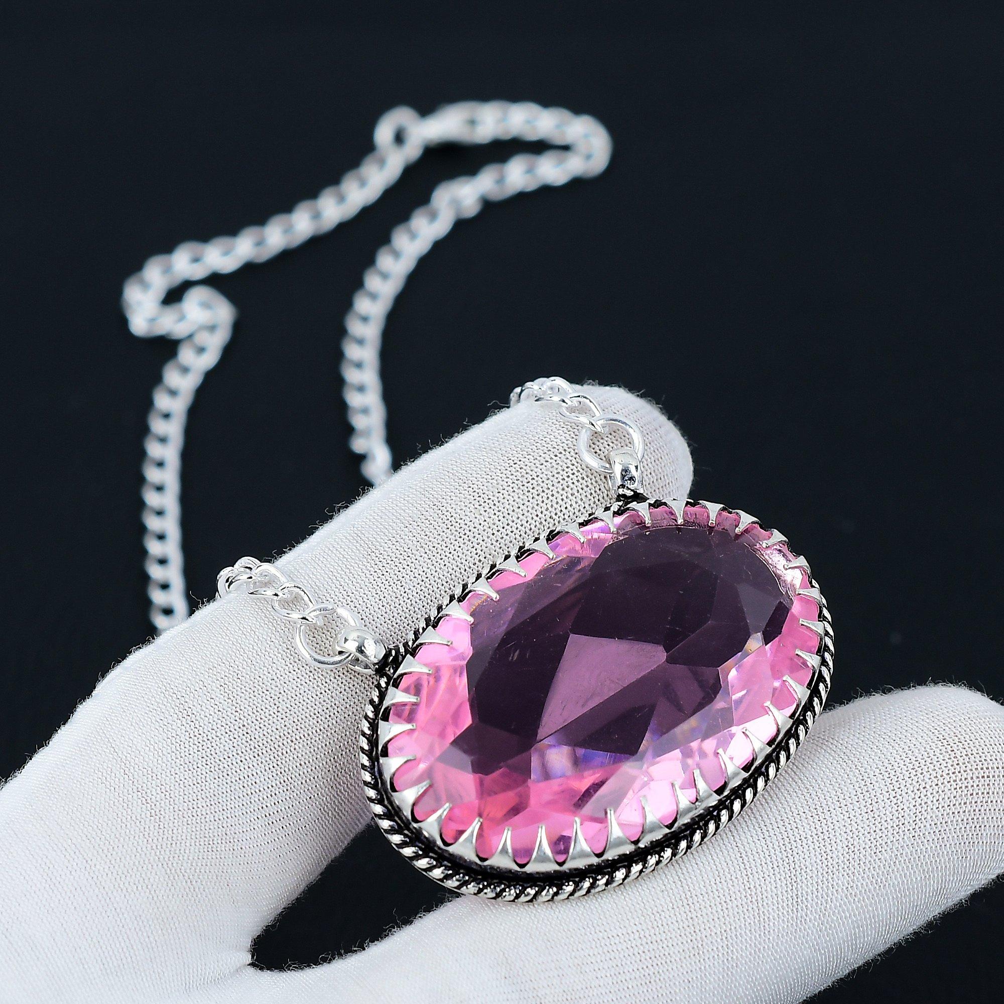 

Ювелирное ожерелье с розовым кунцитом, ожерелье из стерлингового серебра 925 пробы с розовым кунцитом, подвесное ожерелье для свадебных подарков, ожерелье для женщин 20 розовый