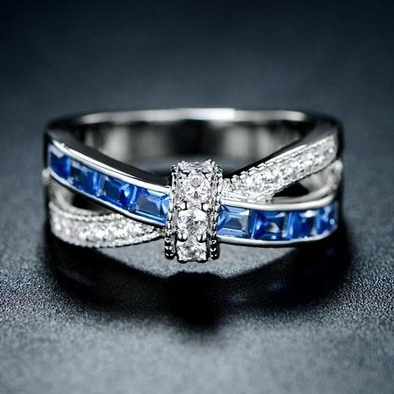 

Zircon Silver Blue Rings Women Fashion Cross Hand Jewelry Gifts Decorations No.6