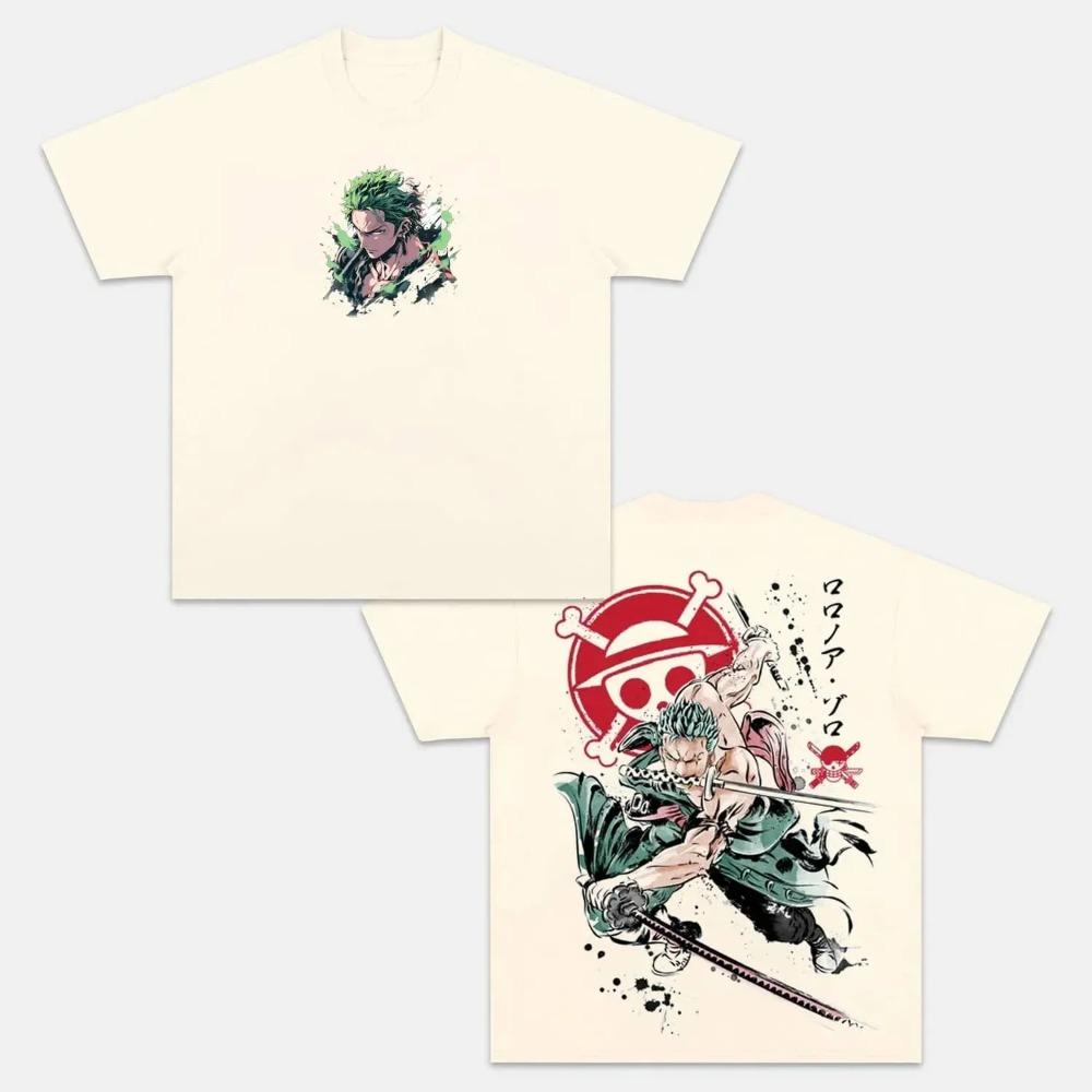 2026 One Piece Unisexs and Womens Tshirt Roronoa Zoro Anime Round Neck Tee Summer Boy Spring Boys Short Sleeves Parentchild