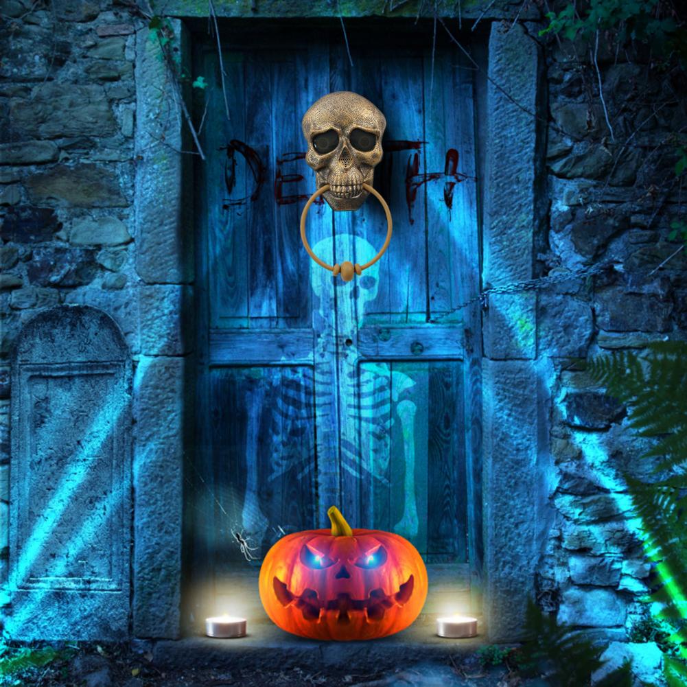 Portable Halloween Doorbell Halloween Prop Spooky Halloween Skull Doorbell with Skeleton Head Light-up Eyes Pop Out Snake