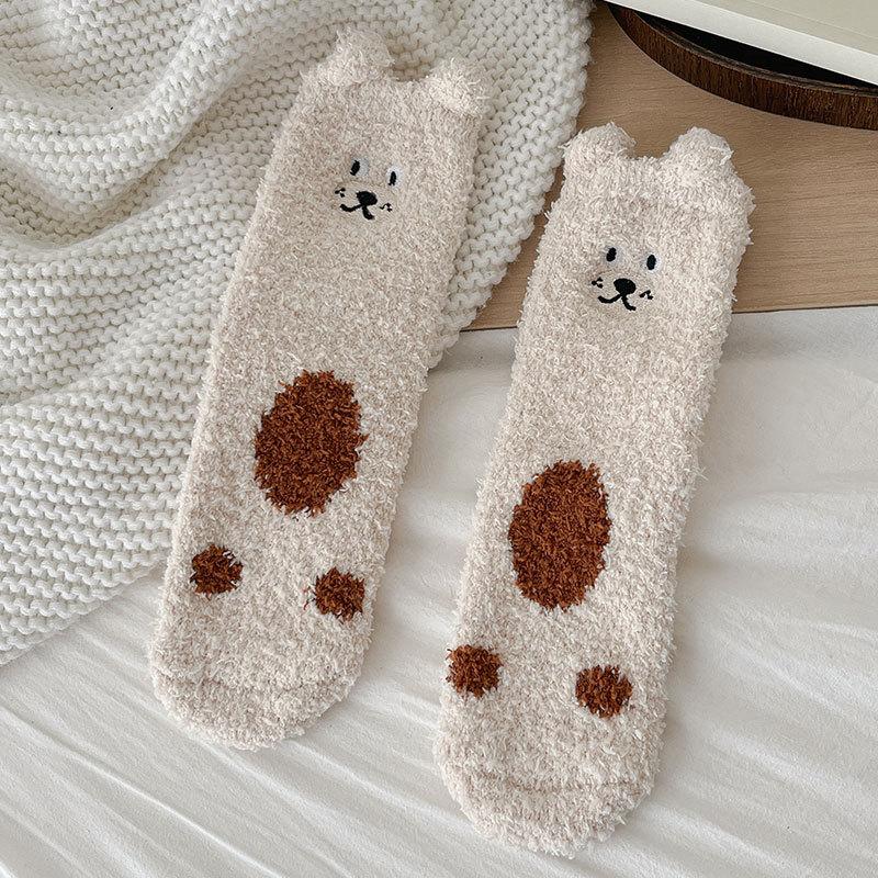 Coral Fleece Socks for Girls, Cute Plush Sleeping Socks for Autumn and Winter, Thickened Warm Thick Socks, Home Floor Socks for Winter