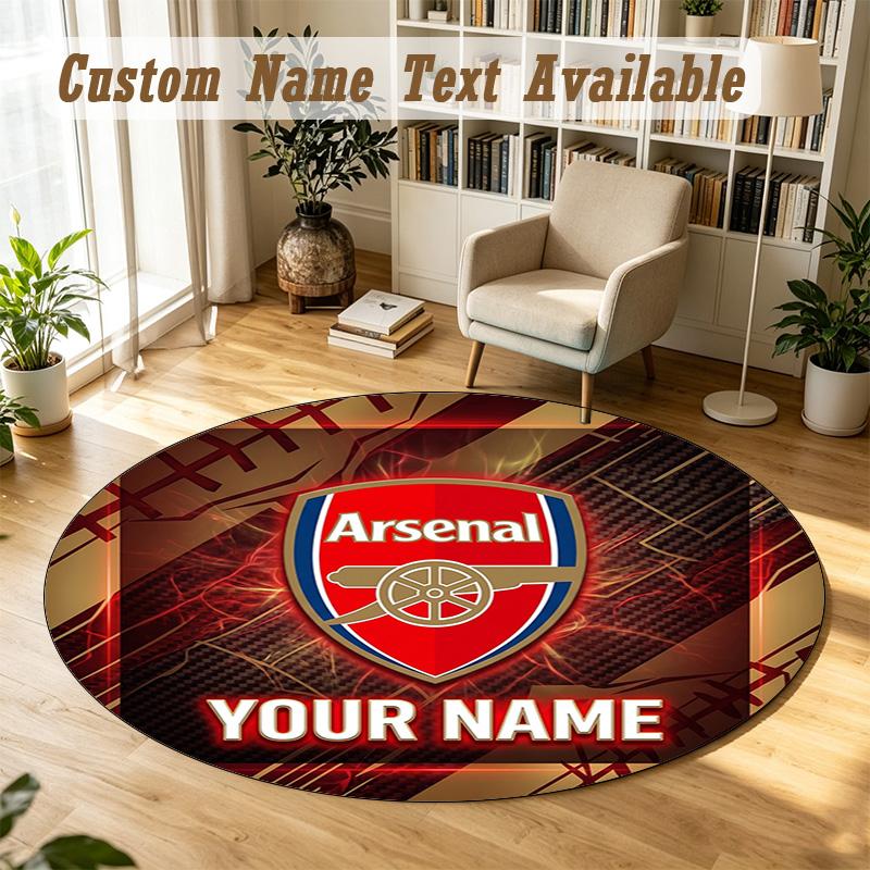 Round Rug Custom NameArsenal FC Pattern Non Slip Carpet Home Floor Decor