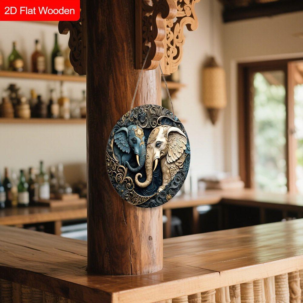 2D Plane Hanging Decorative Signs, Interior Wall or Door Decoration, Garden Decoration, Two Elephant Pattern, Interesting Gifts for Family and Friends