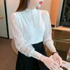 Maglia Intima a Maniche Lunghe con Collo Semi-Alto e Fondo in Pizzo da Donna Autunno Inverno Aderente Top in Maglia Blusa in Rete