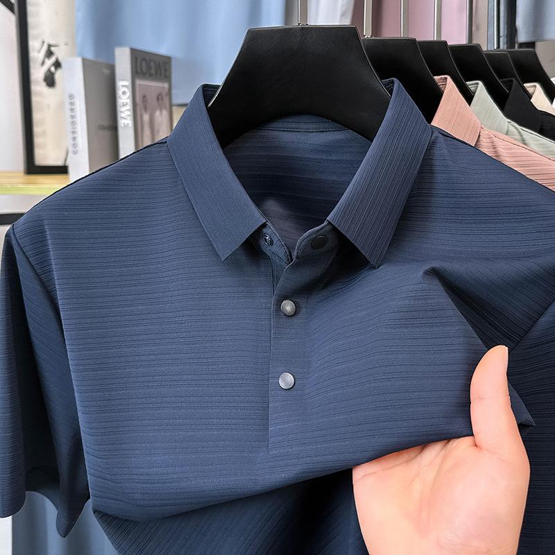 Featured Three-Dimensional Jacquard Fabric] Ice Silk Lapel Short-Sleeved Seamless Polo Shirt Men'S Solid Color T-Shirt Top