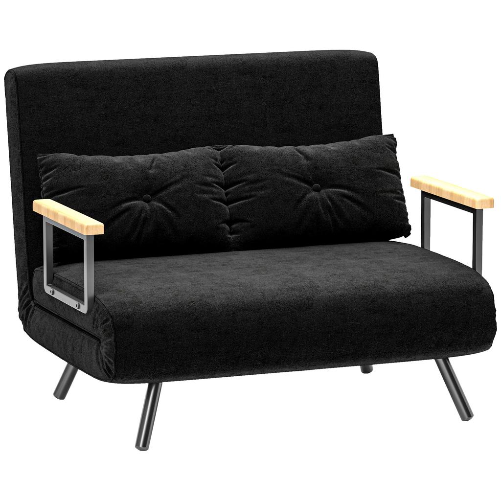 Sofa Bed 2-Seater Sofa Velvet Sofa, Sleep Function, incl. 2 Cushions, Velvet Look, Black