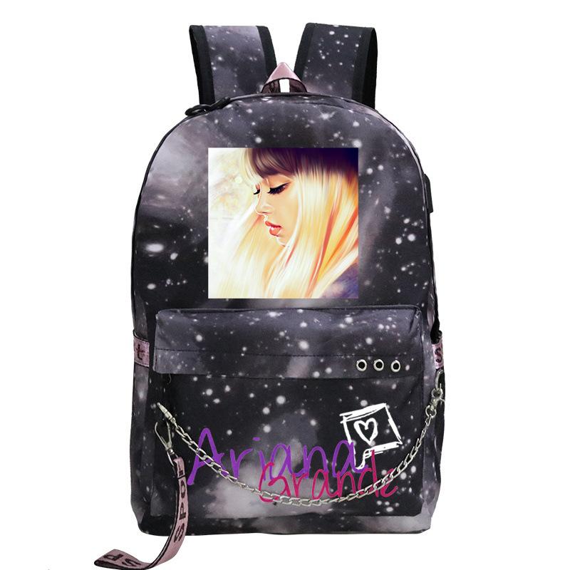 Pop Singer Ariana Grande Ariana Print Chain Webbing Backpack Multipurpose Backpack