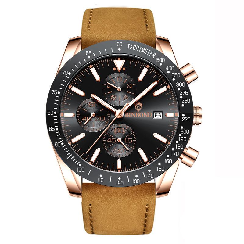 Binbang 3D Dial Multifunctional Men s Business Quartz Watch - Waterproof Steel Band