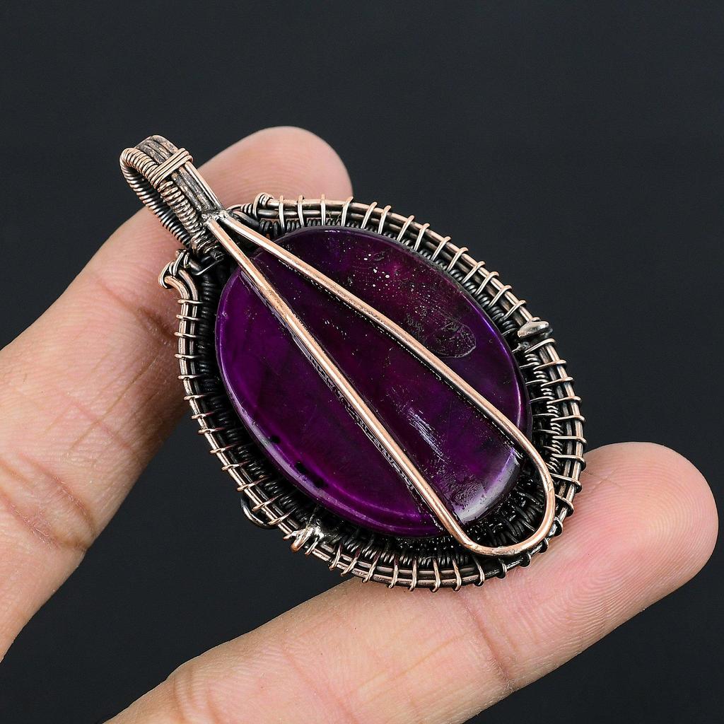 Pinker Flash Labradorit 999 Kupferdraht gewickelter Schmuck, Handgefertigter Wunderschöner Edelstein Schmuck Anhänger für Frauen