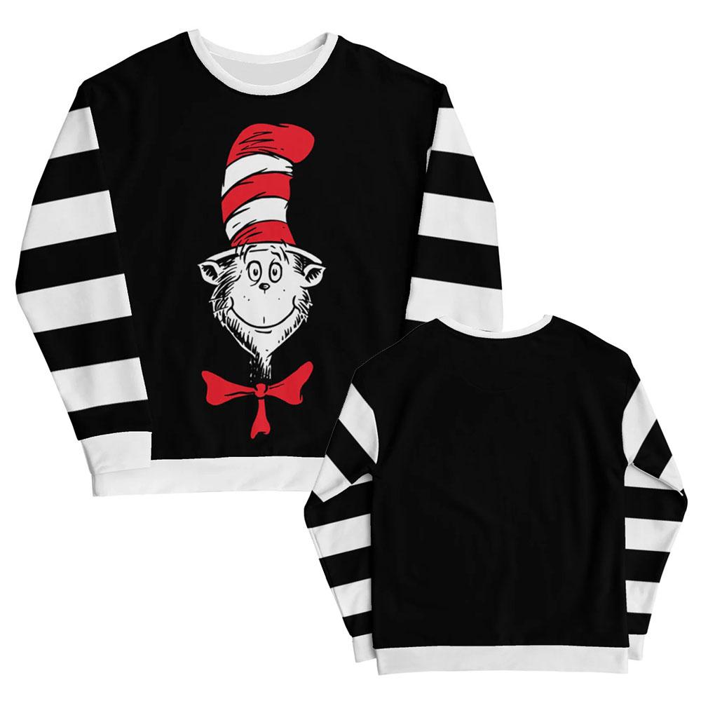 

Cat in The Hat Cosplay Crewneck Sweatshirts Fleece Loose Unisex Streetwear Funny Cartoon 3D Print Design Pullover XXXL