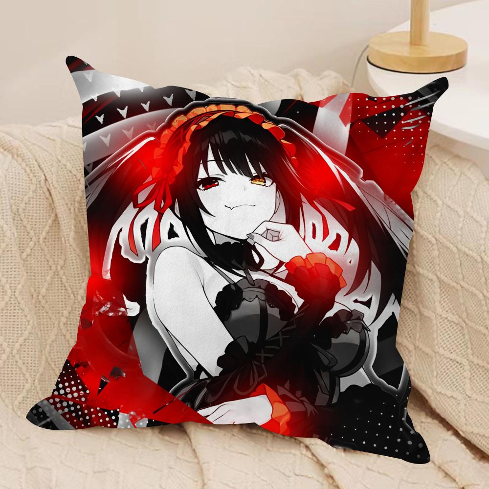 TTokisaki Kurumi Cushion Cover Silky Short Plush Sofa Pillow Cover Hidden Zipper Soft Dustproof Case for Home Decor