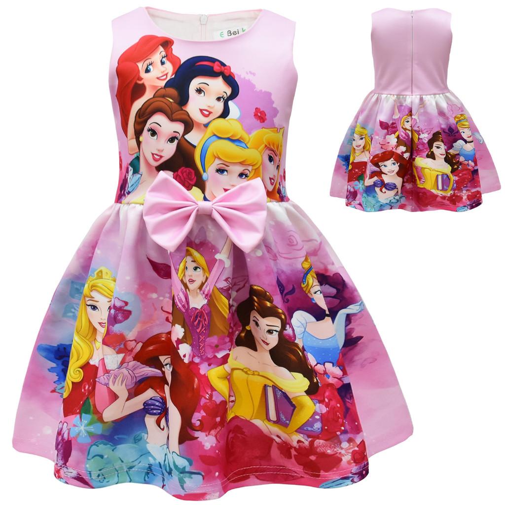 Snow White Children Dress With Cartoon Print And Pleated Aline Style For Spring Playtime
