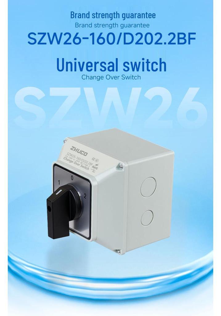 Zhuochao SZW26-160/D202.2BF Universal Changeover Switch: 2 Sections, 3 Gears, Protective Box
