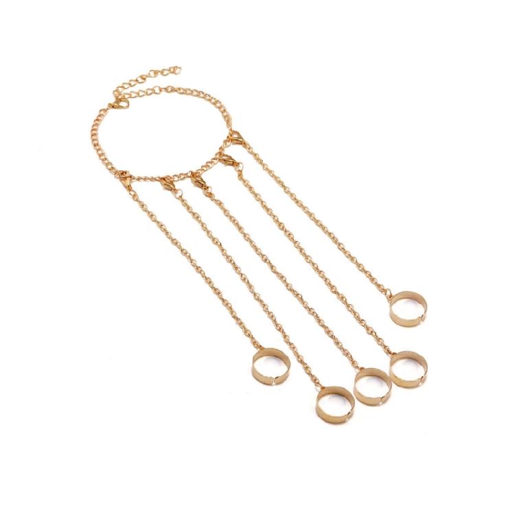 Punk Layered Chain Tassels Bracelet with Finger Rings Gothic Hand Harness Bohemianm Wrist Chain Hand Jewelry Halloween