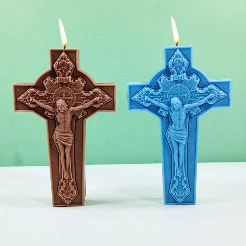 3D Virgins Candle Silicone Mold Cross Resins Molds DIY Aromatherapy Candle Making Gypsum Mold for Religious Enthusiasts