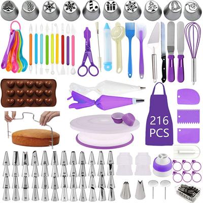 216 Pcs/set Cake Turntable Cake Decorating Tools Kit Rotary Table Baking Tool Piping Nozzle Piping Bag Set Baking Supplies