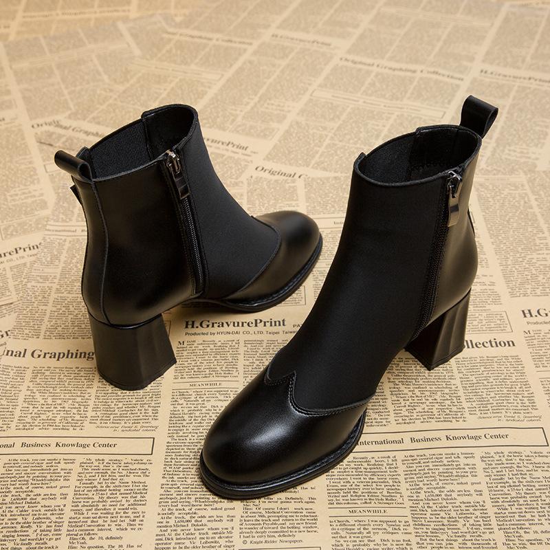 Chelsea short boots women's new autumn and winter mid-boots thick heel high heel Martin boots retro