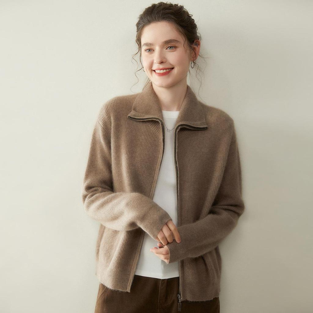 Women's Petite Cashmere Zip-Up Cardigan Sweater - Autumn/Winter Knitwear Collection