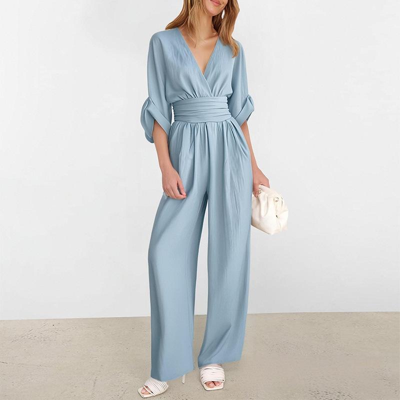 2026 spring new women's clothing, cross-border foreign trade Europe and the United States, one-word collar temperament printed casual wide-leg pants