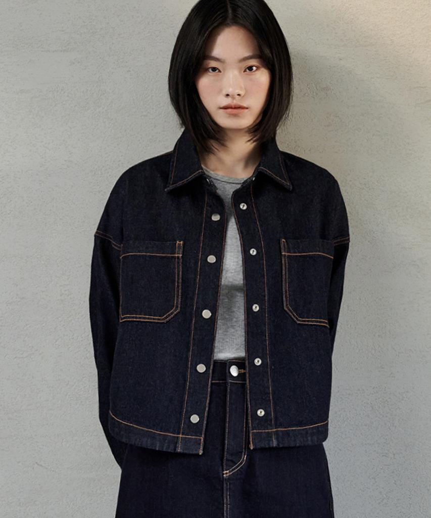 Maloupe 9404 Non-Faded Denim Shacket (Dark Indigo)