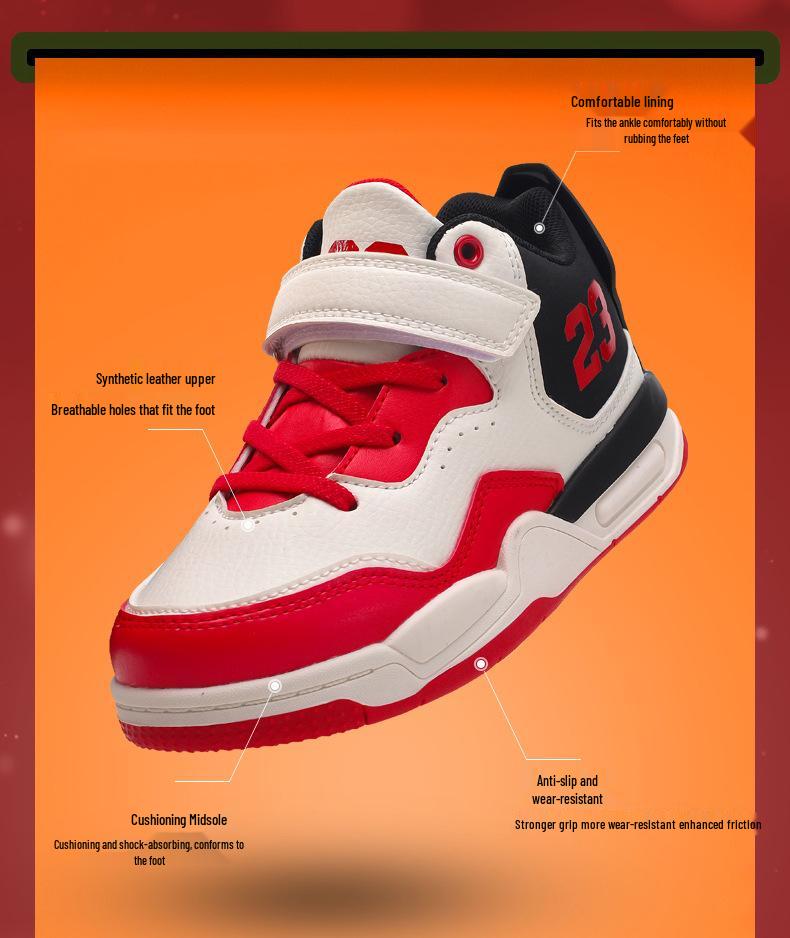 Boys' High-Top Leather Basketball Shoes - 2025 Winter Collection for Primary & Older Students