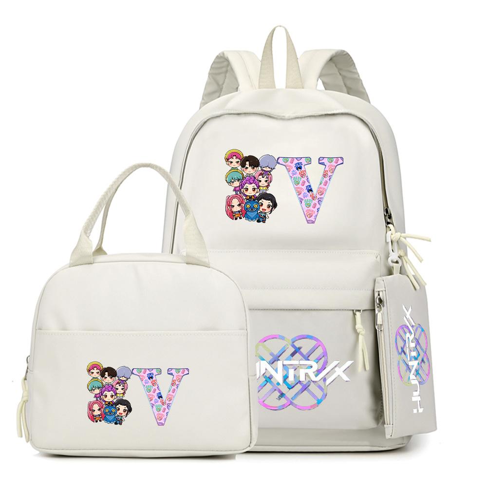 3Pcs/set 26 English Letter K-Pop Printed Backpack with Handbag Pencil Case for Teenager Student Boy Girl Schoolbag Large Capacity Travel Bag Rucksak