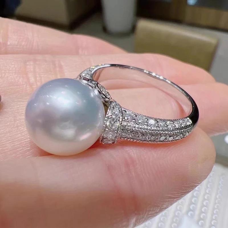 Huitan Round Imitation Pearl Rings for Women Exquisite Graceful Bridal Wedding Engagement Accessories Dazzling CZ Luxury Jewelry