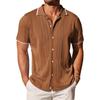 Mens Contrast Trim Short Sleeve Knit Polo Shirt Button Down Hollow Out Casual Summer Top