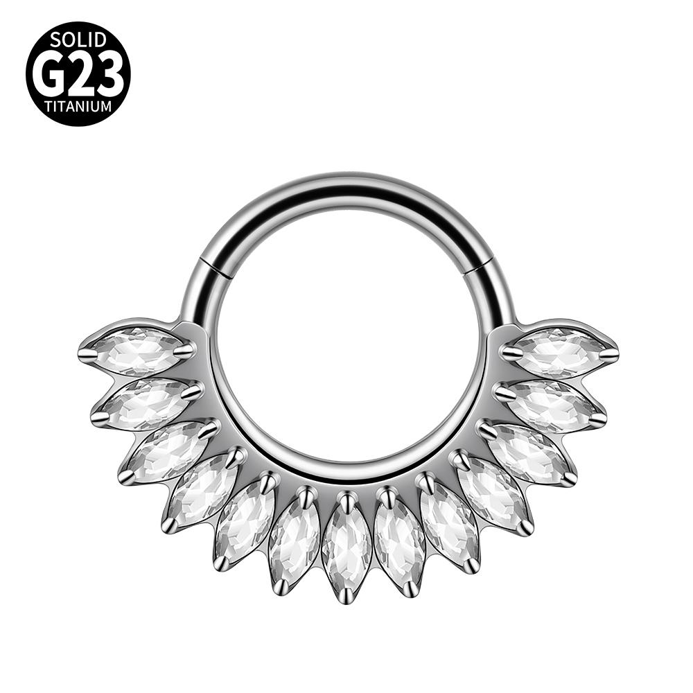 1pc G23 Titanium Split Ring with Multi Slanted Marquise Round White CZ Septum Nose Ring Cartilage Helix Tragus Piercing Jewelry