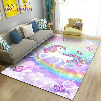 Tapete de área de unicórnio fofo de desenho animado 3D, tapete de carpete para sala de estar, quarto, sofá, capacho, decoração de cozinha, tapete antiderrapante para brincadeira de criança