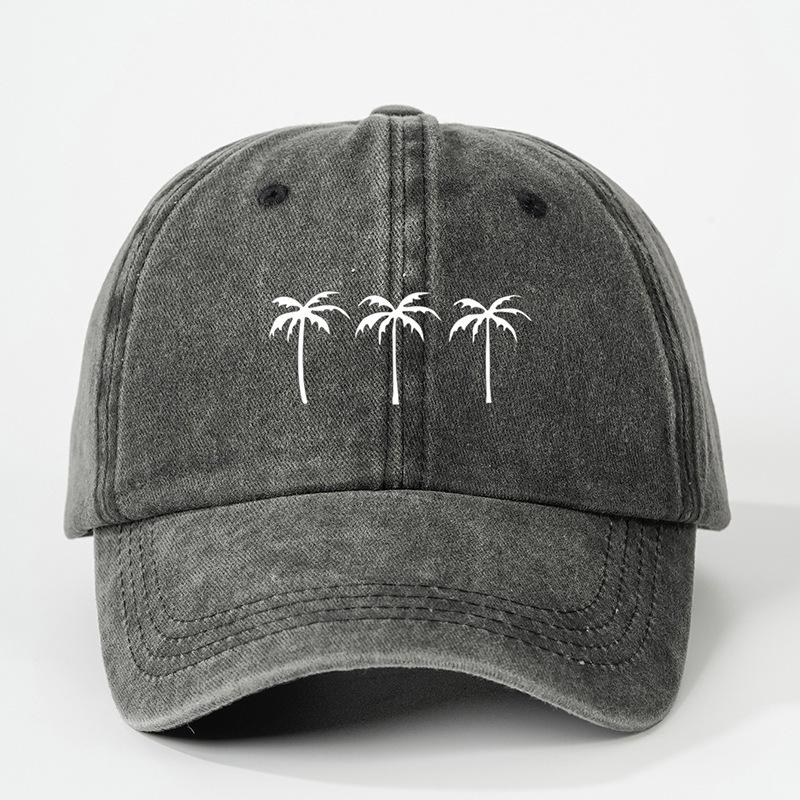 Printed Three Coconut Tree Washed Baseball Hat Outdoor Adjustable Sunscreen Leisure Hat