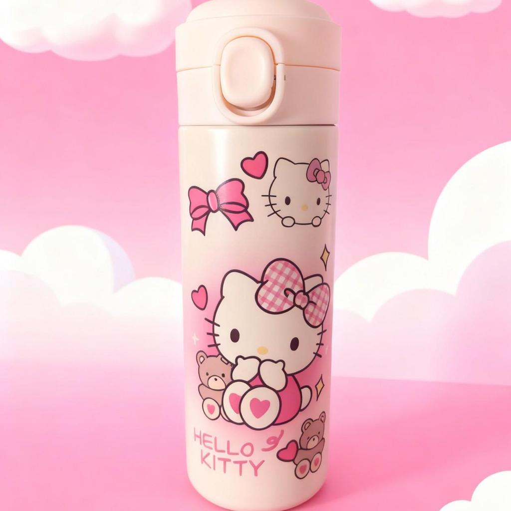 Popular 3D Printed Cartoon KT Cat Stainless Steel Thermos Flip-Top Cup for Women and Kids