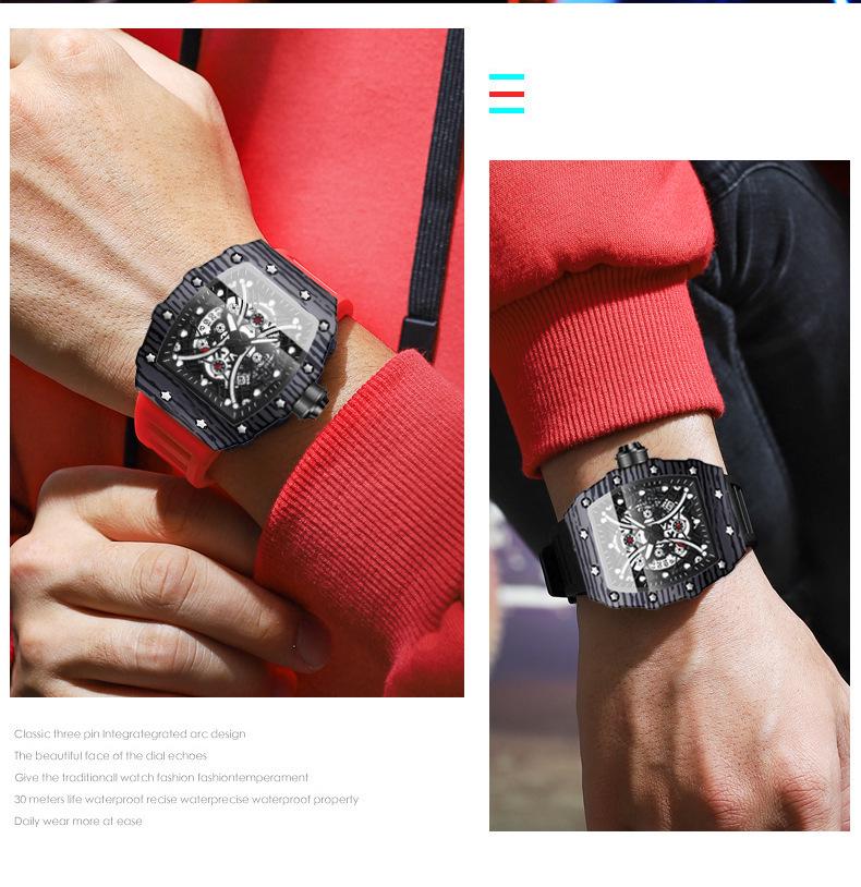 Binbang Men's Silicone Barrel Luminous Fashion Sports Watch