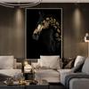 Animal Painting Black and Gold Horse Picture Big Large Size Canvas Wall Art Prints for Living Room Decoration Frameless