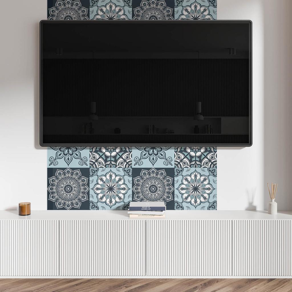 Aesthetic Vinyl Wallcovering with Print 120x60 Cm Mandala Patterns In a Grid