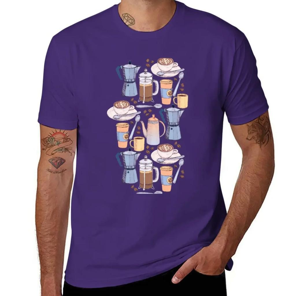 Coffee Love on Blue T-Shirt vintage blanks heavy weight t shirts for men