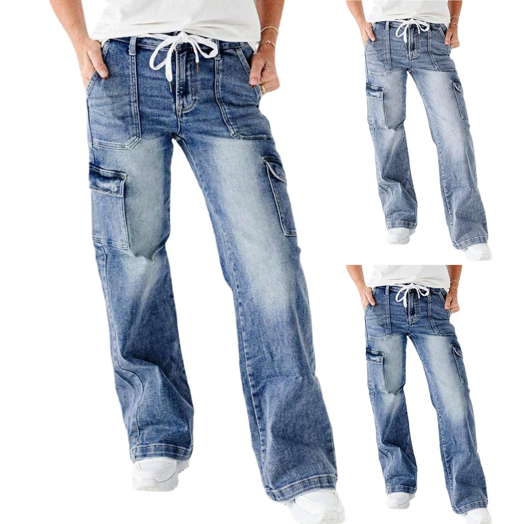Women's High Waist Washed Women's Jeans Fashionable Versatile Straight Leg Pants