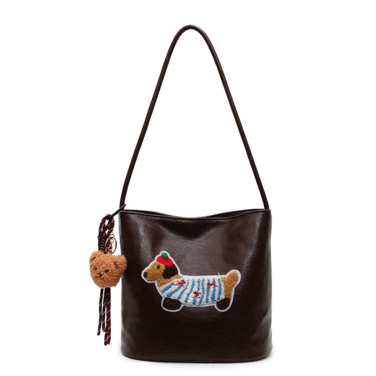 

Премиальная сумка 2025 весна и лето новая модная мода сумка через плечо с собакой таксой большой вместимости сумка-ведро для поездок на работу No pendant темно-коричневого