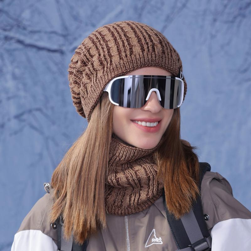 Winter Outdoor Warme Mütze Schal Zweiteiliges Set Samt Ohrenschutzmütze Damen Kältefest Gestrickte Wollmütze