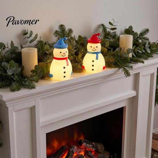Indoor Holiday Scene Setup Christmas Snowman LED Night Light, Portable Cartoon Desk Lamp with Hanging Ring for Cute Light Party Decor, Warm