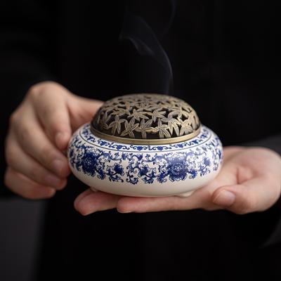 Modrobílý porcelánový kadidelnice Zen styl Domácí dekorace Elegantní keramická kadidelnice pro kancelářský stůl Meditace Estetický dárek
