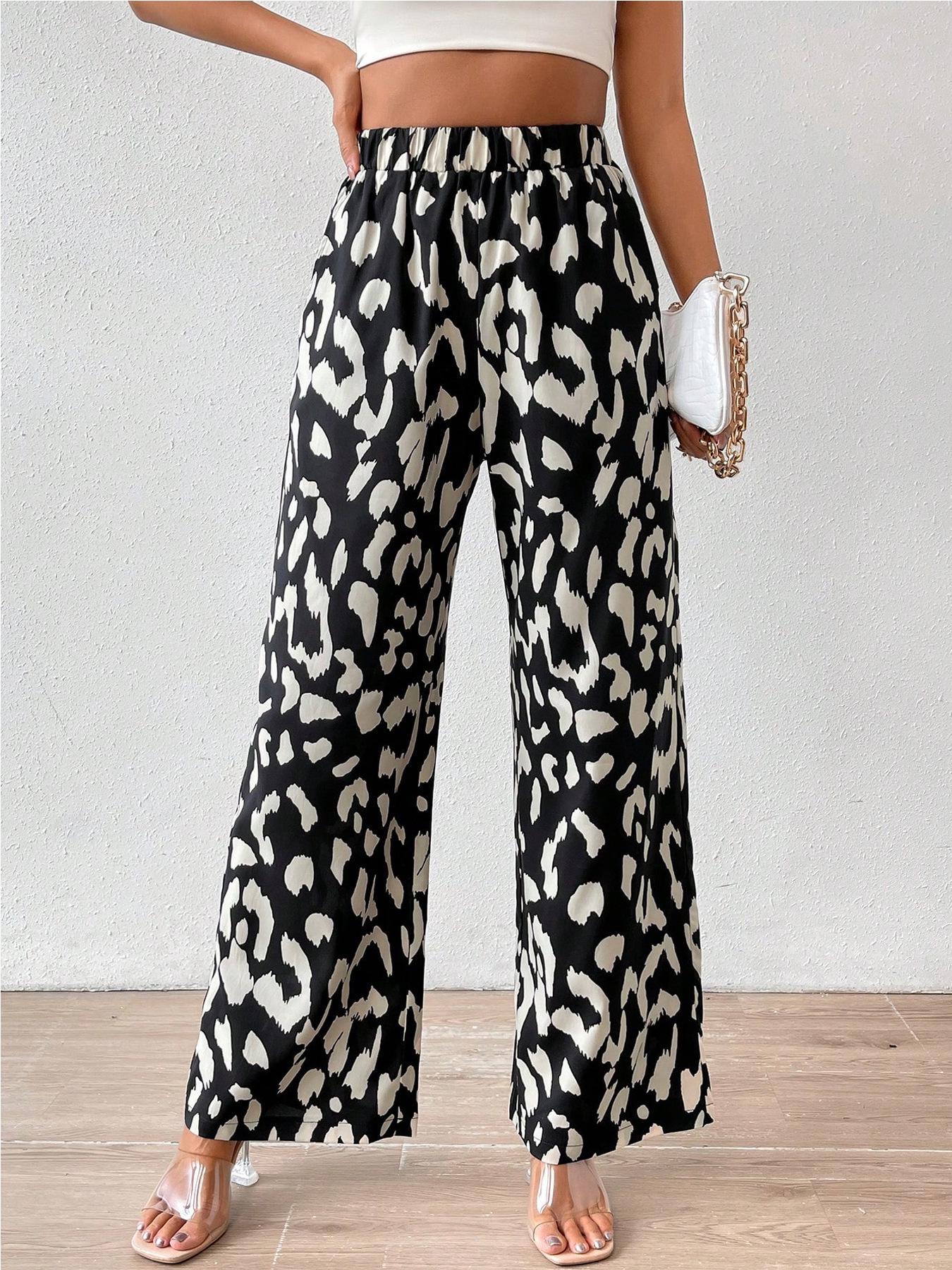 

Women s Casual Wide-Leg Pants with Digital Print - Full Size Available Double Extra Large чорний